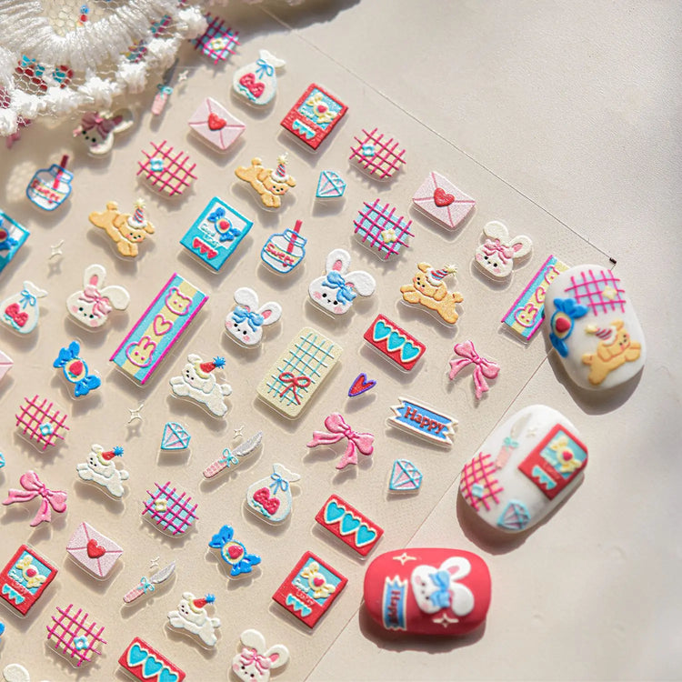 1Pcs 5D Graffiti Kitten Puppy Nail Art Sticker Lovely Lines Animal Cat Embossed Nail Slider Self-Adhesive Cat/Dog Manicure Decal