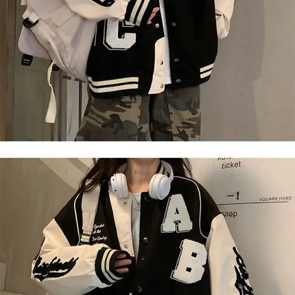 Y2k Lamb Wool Bomber Jacket Female Oversized Streetwear 2025 New Women Harajuku Fashion College Uniform Varsity Baseball Jackets
