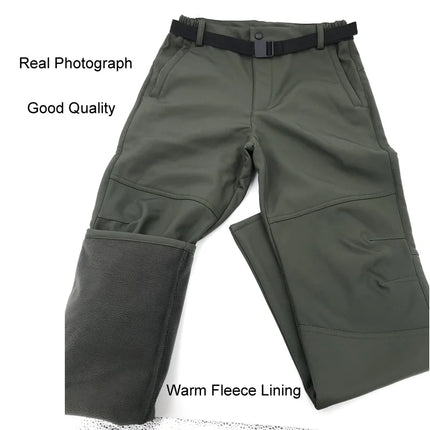 Men Winter Autumn Fleece Waterproof Cargo Pants Hiking Camping Softshell Climbing Casual Warm Tactical Military Combat Trousers
