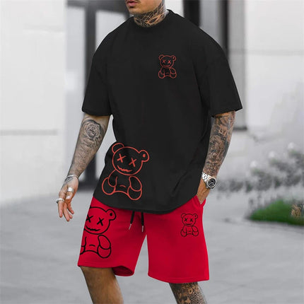 2024 Fun Bear Harajuku T-shirt da uomo estiva allentata quotidiana coppia vestito da strada all'aperto pantaloncini a maniche corte due pezzi abito estivo da uomo platinumshop