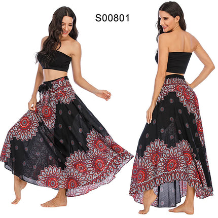 Boho Gonne Donna Rayon Beach Abito lungo Estate Bohemian Jupe Longue Femme Elastico in vita Stampa Fasciatura floreale Halter Hippie platinumshop