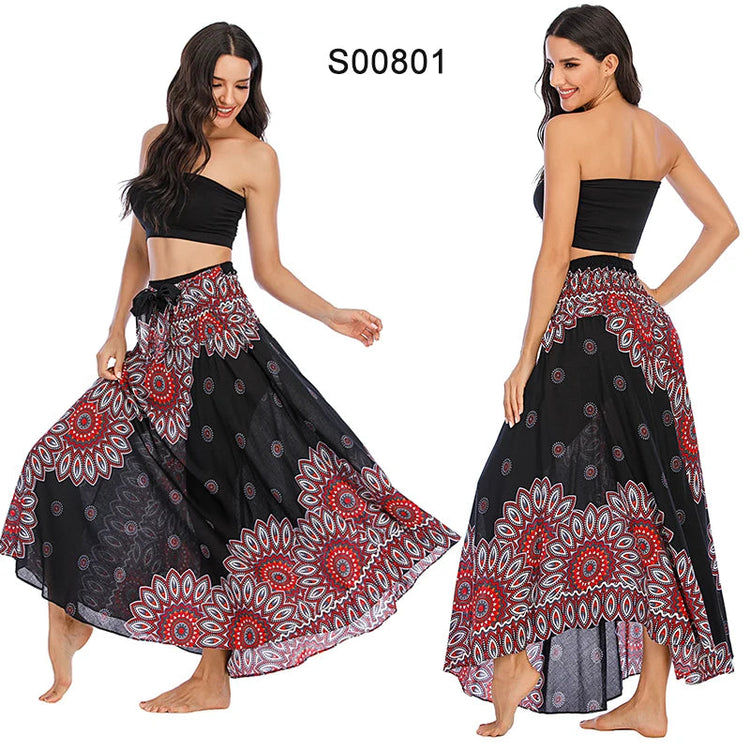 Boho Gonne Donna Rayon Beach Abito lungo Estate Bohemian Jupe Longue Femme Elastico in vita Stampa Fasciatura floreale Halter Hippie platinumshop