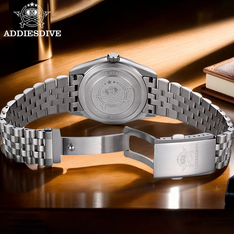 ADDIESDIVE 36mm AD2512 Watch For Men BGW9 Luminous Jubilee Strap 100m Waterproof Sapphire Glass VH31 Movement Quartz Watch Reloj
