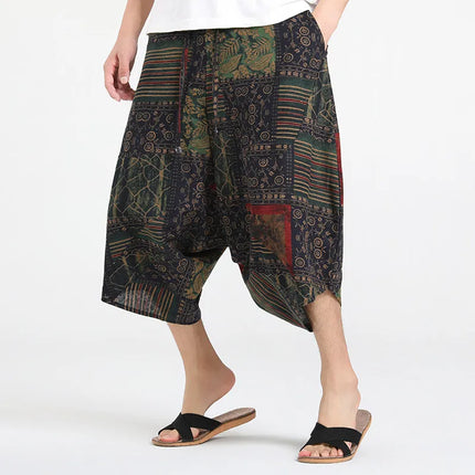 Pantaloncini Estivi Harajuku Larghi con Stampa, Traspiranti, Casual, Lunghezza al Polpaccio, Nuovi Pantaloni da Uomo in Cotone e Lino Oversize Stile Lanterna