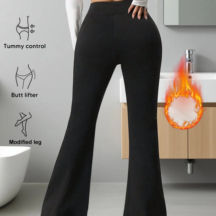 1 pair of women's warm wool lined flared pants, winter windproof leggings, cold weather outdoor cycling pants PlatiNum
