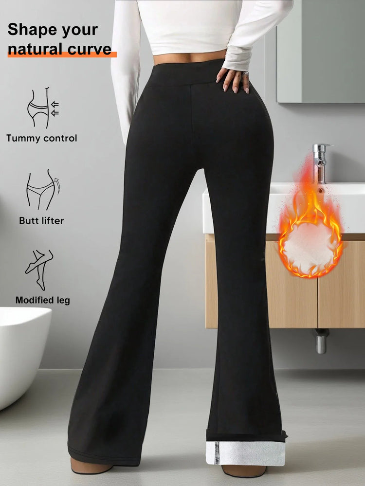 1 pair of women's warm wool lined flared pants, winter windproof leggings, cold weather outdoor cycling pants PlatiNum