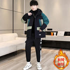 Men's Casual Wool Lined Thickened Hooded Set Fashionable Warm Sweatshirt Jacket Trendy Autumn Winter Men 2 Piece