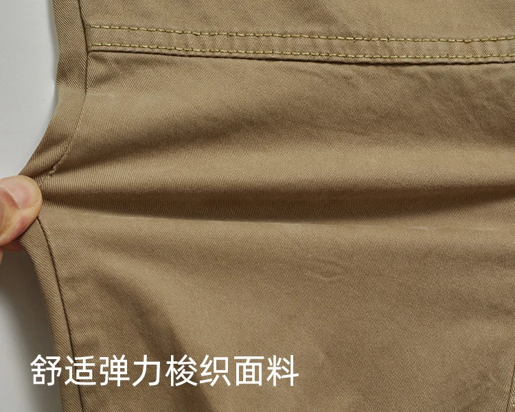 Autumn New American Retro Woven Cargo Pants Men's 97.5% Cotton Washed Elastic Waist Drawstring Loose Casual Anke-tied Trousers