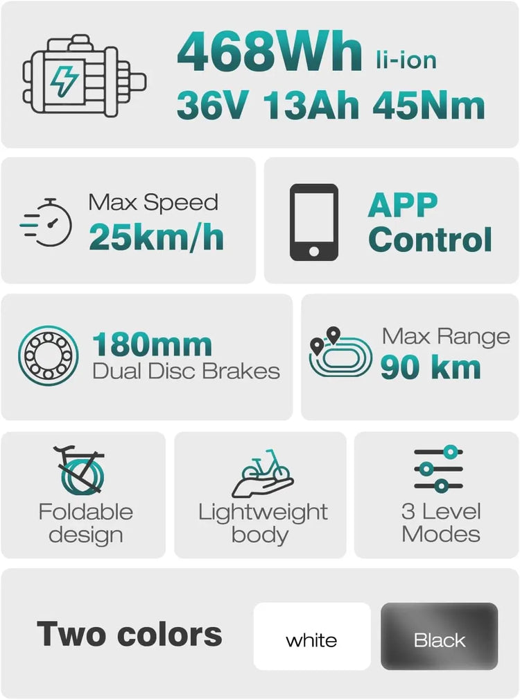 Bicicletta elettrica HITWAY, E-Bike pieghevole, Bici da città, Batteria al litio 36V/13Ah, Autonomia elettrica fino a 35-90 km