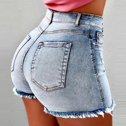 Y2K Womens Denim Shorts High Waisted Hot Pants with Tassels Retro Slim Fit Denim Shorts Fashion Trends Summer Blue Jeans Shorts PlatiNum