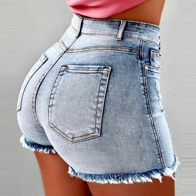 Y2K Womens Denim Shorts High Waisted Hot Pants with Tassels Retro Slim Fit Denim Shorts Fashion Trends Summer Blue Jeans Shorts PlatiNum