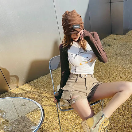 High Waisted Cargo Shorts Chic Khaki Denim Shorts with Pockets Sexy Girl Summer Outfits for Women