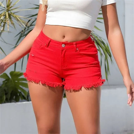 Women's Summer Split Nappa Leg Denim Shorts Vintage Ripped Hole Denim Shorts Cropped Three-Quarter Pants High Waisted Casual Mini Jeans