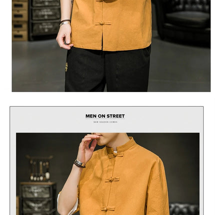 Camicia stile giapponese da uomo estiva cinese colletto rialzato Yukata Kimono Samurai Indossare T-shirt color block Hanbok Cappotto casual