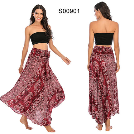 Boho Gonne Donna Rayon Beach Abito lungo Estate Bohemian Jupe Longue Femme Elastico in vita Stampa Fasciatura floreale Halter Hippie platinumshop