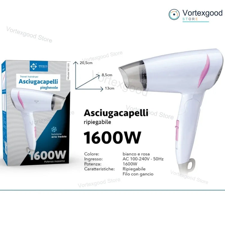 Professional Hair Dryer 1200W 1600W 2000W Powerful Fast Drying Foldable Portable Blow Dryer Adjustable Heat Speed Ionic Hair Care with Diffuser Concentrator for Home Salon Styling Travel
