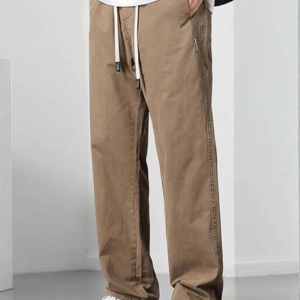 Straight Casual Cargo Pants Men Wide Leg Brown Long Cargo Business Work Trousers Drawstring Baggy Sweatpants Male