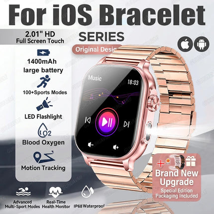 2026New Smart Watch Fitness Clock Men 2.01" AMOLED Screen 1400mAh 130+ Days Battery Life Flashlight Call Waterproof Smartwatches