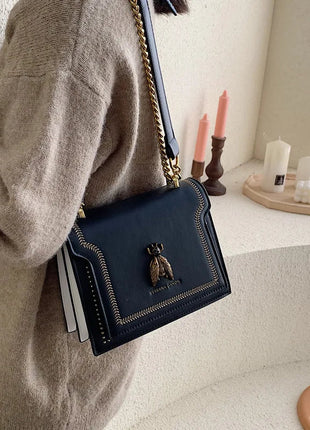 CGCBAG Luxury Brand Women Handbag 2024 New Retro Bee Female Shoulder Bag Simple High Quality Leather Designer Crossbody Bags PlatiNum