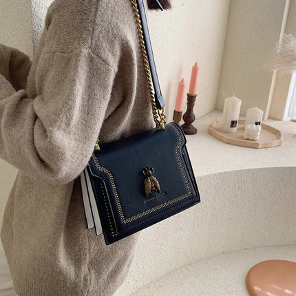 CGCBAG Luxury Brand Women Handbag 2024 New Retro Bee Female Shoulder Bag Simple High Quality Leather Designer Crossbody Bags PlatiNum