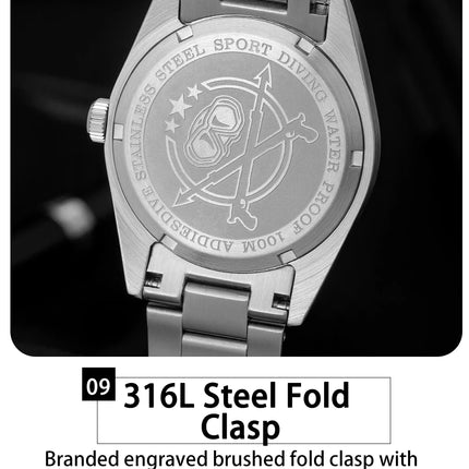 ADDIESDIVE Watch Men 2026 New 36mm Quartz Wristwatch AD2555 Sapphire 100m Waterproof BGW9 Luminous 316L Stainless Steel Watches