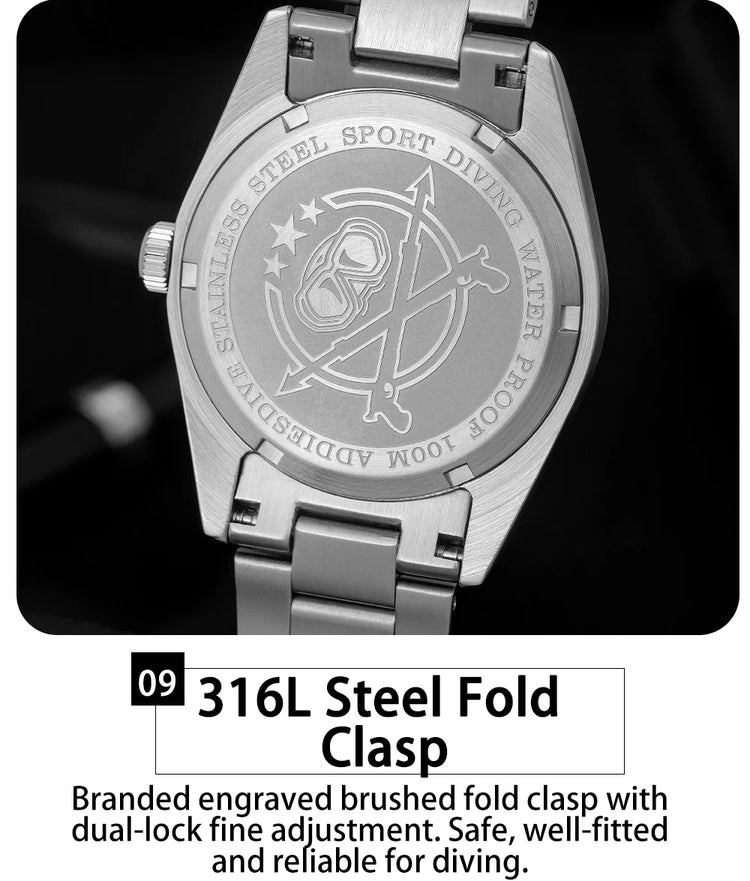 ADDIESDIVE Watch Men 2026 New 36mm Quartz Wristwatch AD2555 Sapphire 100m Waterproof BGW9 Luminous 316L Stainless Steel Watches