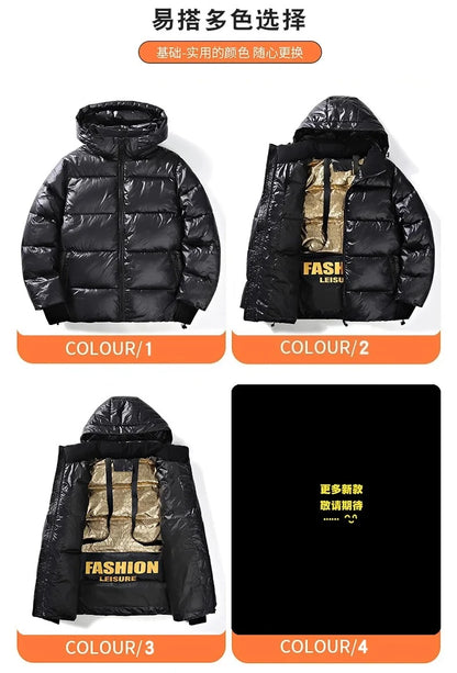 2024 Winter Warm Jacket Men's Trendy Brand Black Gold Bright Waterproof Warm Parka Short Women's Casual Down Cotton Padded Coat