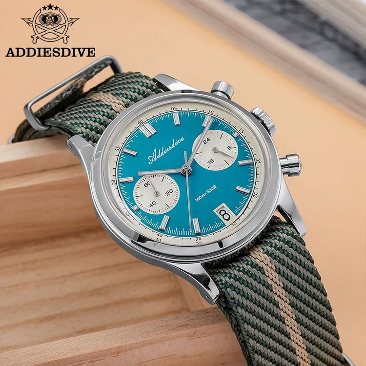 ADDIESDIVE NEW Men's Watches VK64 Movement Quartz Wristwatch Waterproof 100m Chronograph AR Coating 38mm Luxury Watch Man AD2095