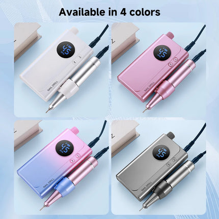 Professional Nail Drill 45000 RPM: Portable Diamond Nail Drill Kit Rechargeable 4500 MAh Battery Electric Nail File For Thick Acrylic Nails With Ceramic Nail Drill Bits Sanding Bands Nail Tech Salon&Home Use For All Festival