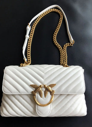 Nuova Borsa a Tracolla/Crossbody da Donna 2026 Ispirata a Pinko in Tweed con Cigno, in Vera Pelle