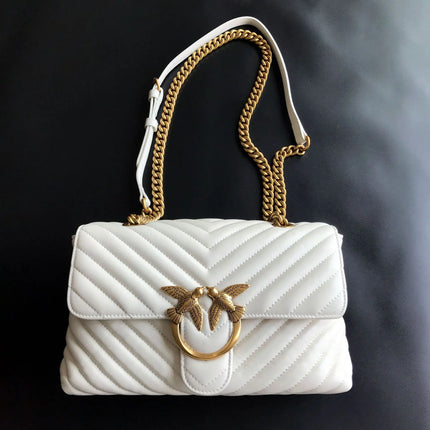 Nuova Borsa a Tracolla/Crossbody da Donna 2026 Ispirata a Pinko in Tweed con Cigno, in Vera Pelle