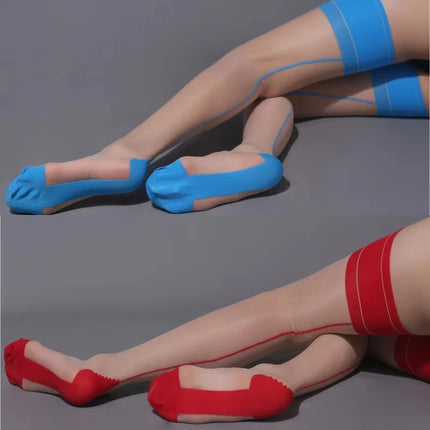 Calze sexy retrò per lingerie Colore a contrasto Coscia alta cucitura posteriore Medias Mujer Calze in nylon a costine larghe ultrasottili per le donne