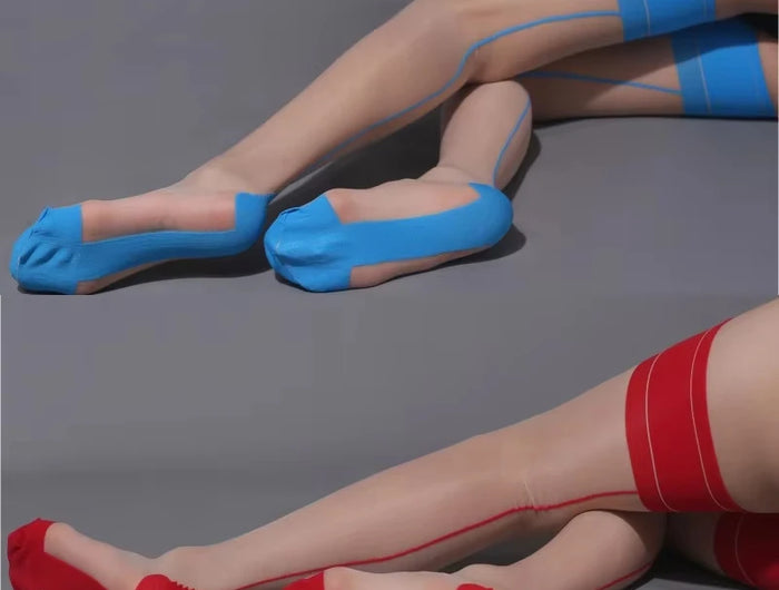 Calze sexy retrò per lingerie Colore a contrasto Coscia alta cucitura posteriore Medias Mujer Calze in nylon a costine larghe ultrasottili per le donne