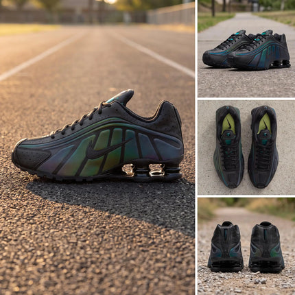 Nike Shox R4 Scarpe da Corsa Traspiranti a Profilo Basso da Uomo Nero Verde IM6596-001