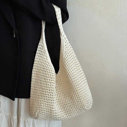 Crochet Crossbody Bag Hollow Beach Leisure Handbag Solid Color Summer Holiday Woven Shoulder Bag