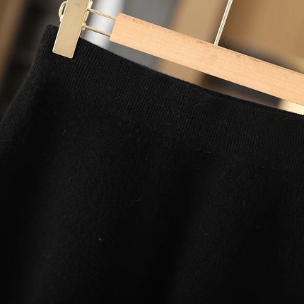 Women's Wool Skirt Autumn Winter Elastic Waist Mini A-Line Cashmere Skirt 100% Merino Wool Knitted Above Knee Preppy Style Dress PlatiNum