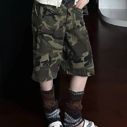 PBAP Camouflage Denim Bermuda Pants High Waist Pocket Patched Straight Cargo Jean Shorts Jorts Harajuku Vintage Women Streetwear PlatiNum