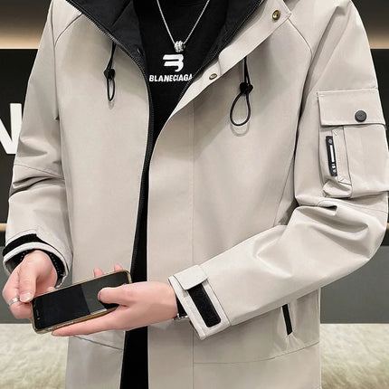 New Men's Fashion Casual Jackets Hooded Solid Zipper Pockets Camping Jackets Spring Autumn Brand Male Outdoor Sport Windbreaker