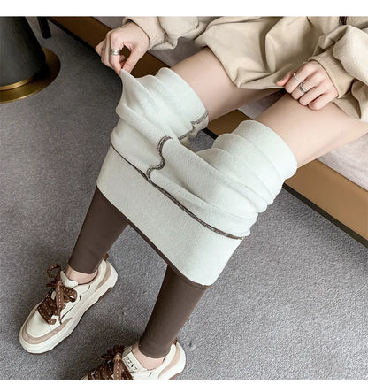 Women High-Waisted Winter Leggings Add Plush Fleece Slimming Tights Warm Trousers Casual Cashmere Pants For Women