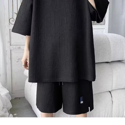 Abito di moda maschile bello set con pantaloncini a maniche corte jacquard sportivi casual larghi Set da due pezzi 2025 Primavera ed estate platinumshop