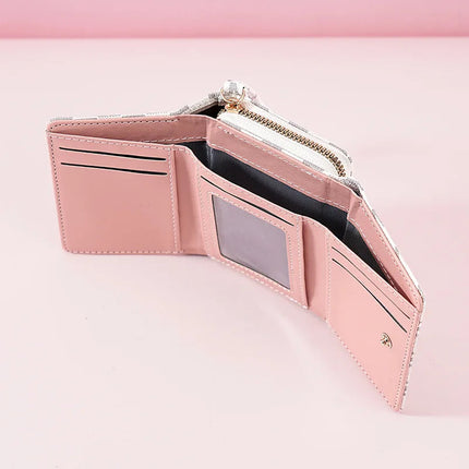 Fashionable Letter Printed Tri-Fold Compact Ladies Wallet Retro Style Card Holder PU Leather Synthetic Interior Daily Use PlatiNum