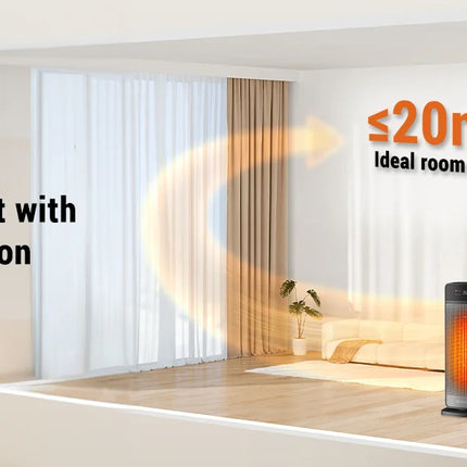 Portable Electric Heater with Remote Control 2000W PTC Ceramic Space Heater 16inch Oscillating Instant Warmth Quiet Air Blower Fan V0-Grade Fireproof Materials Overheat Protection Tilting Protection Home Appliance for Bedroom
