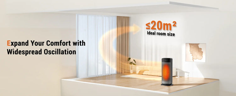 Portable Electric Heater with Remote Control 2000W PTC Ceramic Space Heater 16inch Oscillating Instant Warmth Quiet Air Blower Fan V0-Grade Fireproof Materials Overheat Protection Tilting Protection Home Appliance for Bedroom