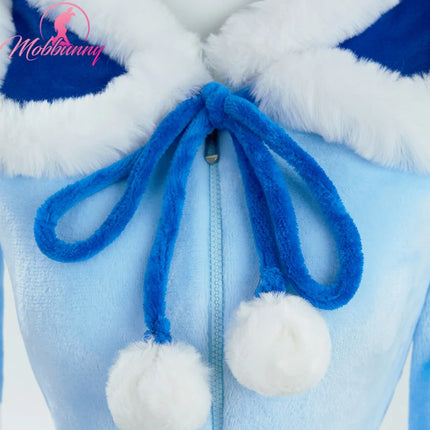MOBBUNNY PM Derivative Kawaii Fluffy Bodycon Romper Plush Bodysuit Long Sleeve Hooded Jumpsuit with Cape Belt Cosplay Costume