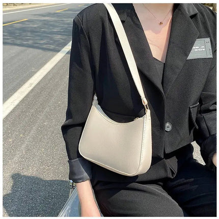 New Women's Fashion Handbags Retro Solid Color PU Leather Shoulder Underarm Bag Casual Women Hobos Handbags sac à main femme PlatiNum