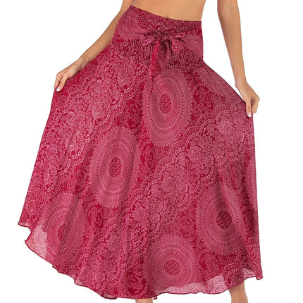 Boho Gonne Donna Rayon Beach Abito lungo Estate Bohemian Jupe Longue Femme Elastico in vita Stampa Fasciatura floreale Halter Hippie platinumshop