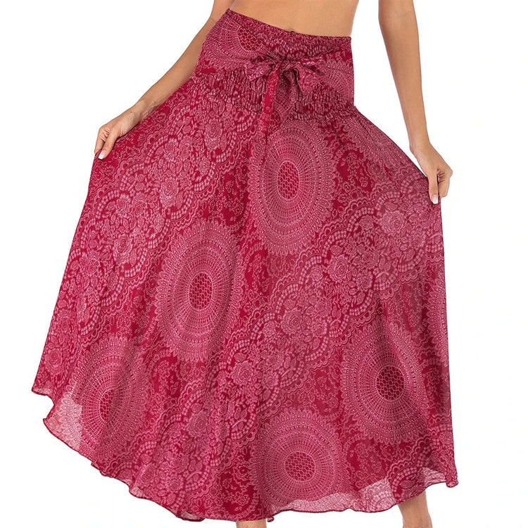 Boho Gonne Donna Rayon Beach Abito lungo Estate Bohemian Jupe Longue Femme Elastico in vita Stampa Fasciatura floreale Halter Hippie platinumshop
