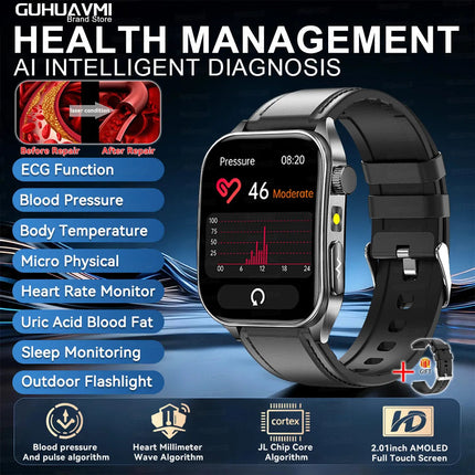 2026 Nuovo 650nm Terapia Laser Grassi nel sangue Acido urico Pressione sanguigna Smart Watch ECG + PPG Preciso Monitor di salute Smartwatch per gli uomini platinumshop