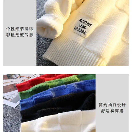 Warm Knit Sweater Autumn Winter Brand Clothing Mens Women Knitting Sweater Loose Fashion Plaid Male Long Sleeve Knitted Pullover
