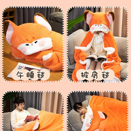 Anime Fox Cloak Fox Cape Cartoon Cloak Coral Fleece Keep Warm Air Blankets Cosplay Costumes Lovely Soft Birthday Valentine Gifts